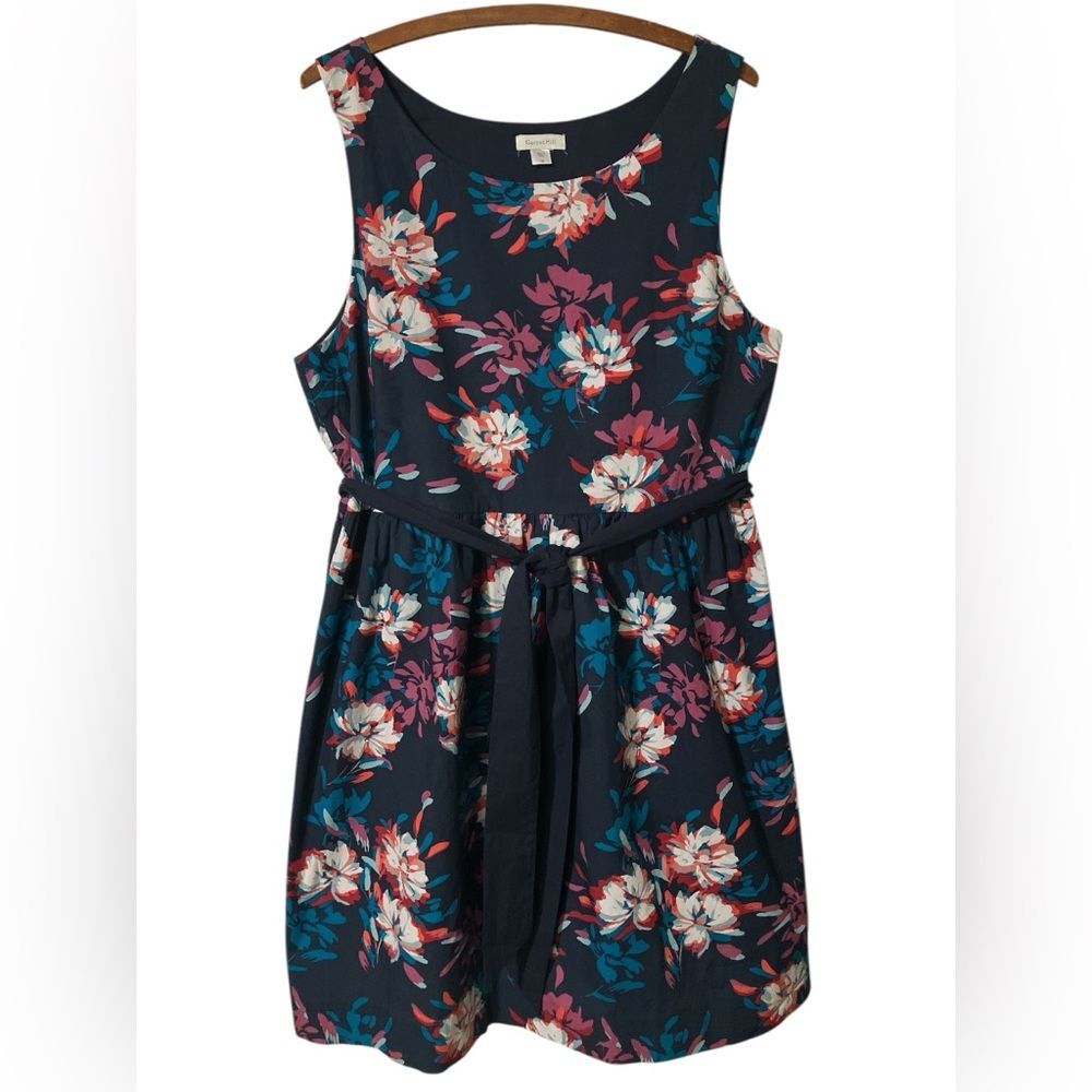 Garnet Hill Dress Size 16 Navy Blue Floral Fit and Flare Garden Party Summer